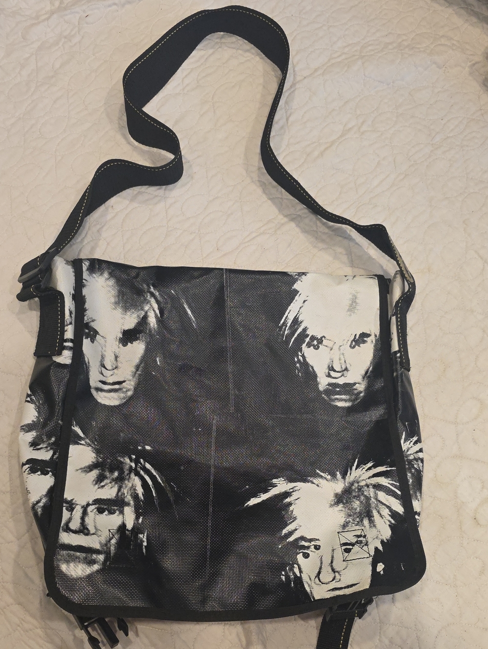 Black & White Graphic Canvas Messenger Bag